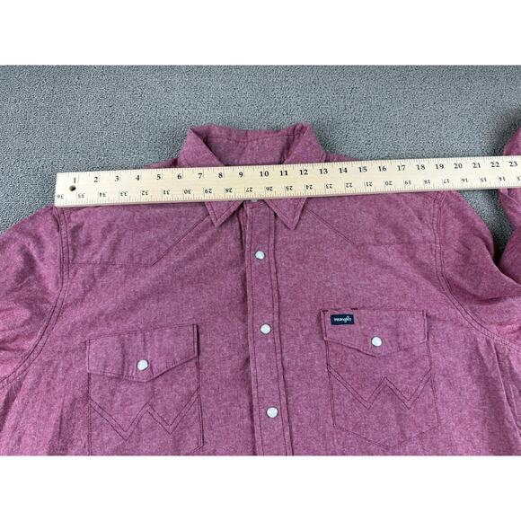 Wrangler Men XL Red Shirt Long Sleeves Western Button Snap Closure Rough Collar - Picture 7 of 11